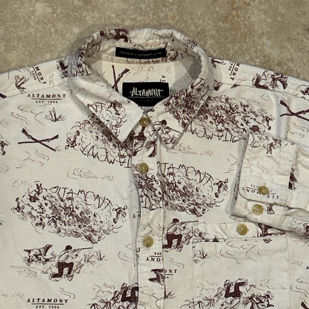 Vintage Altamont Shirt Mens XL White Red Hunting Toile Print Long Sleeve Button